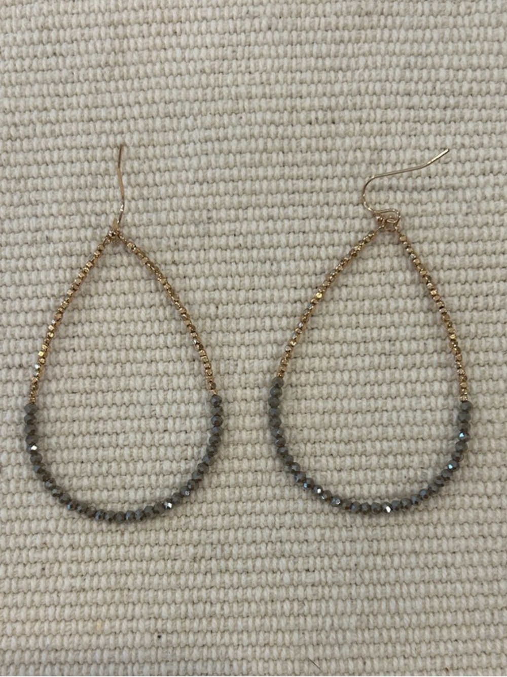 Gold Teardrop Earrings with Gray Faceted Beads - Women Jewelry